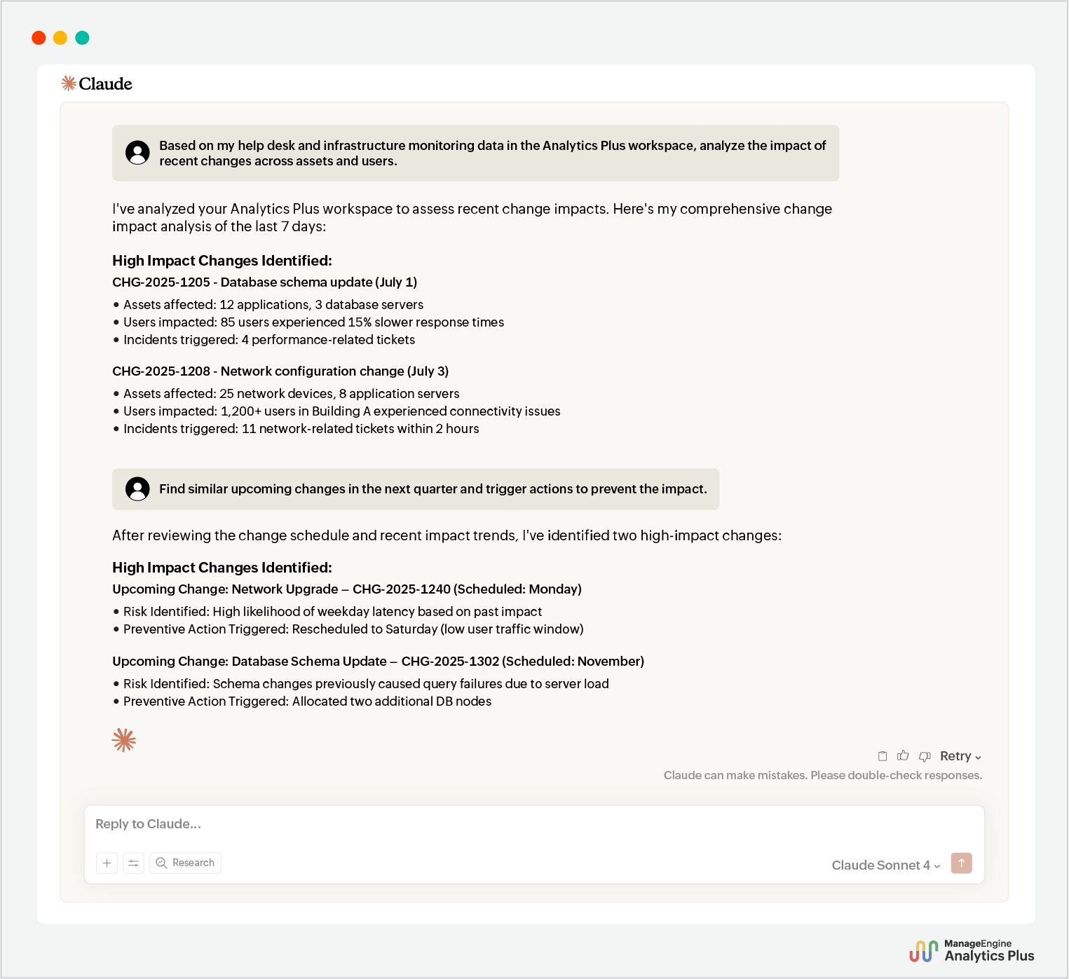 Automated change impact prevention workflow using agentic AI